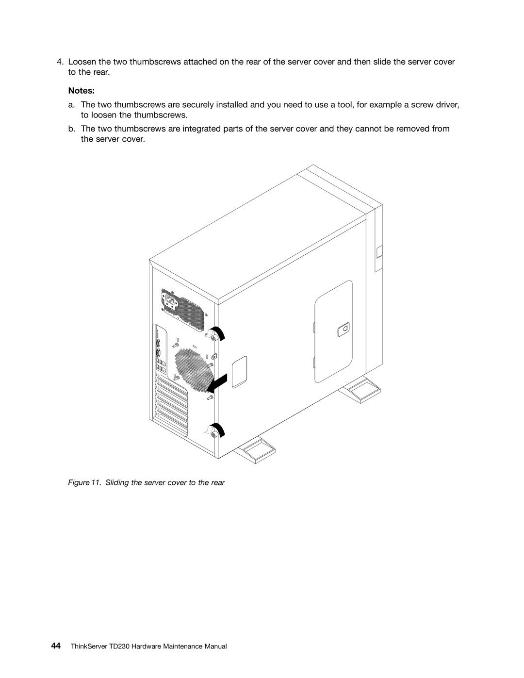 Lenovo TD230 manual Sliding the server cover to the rear 