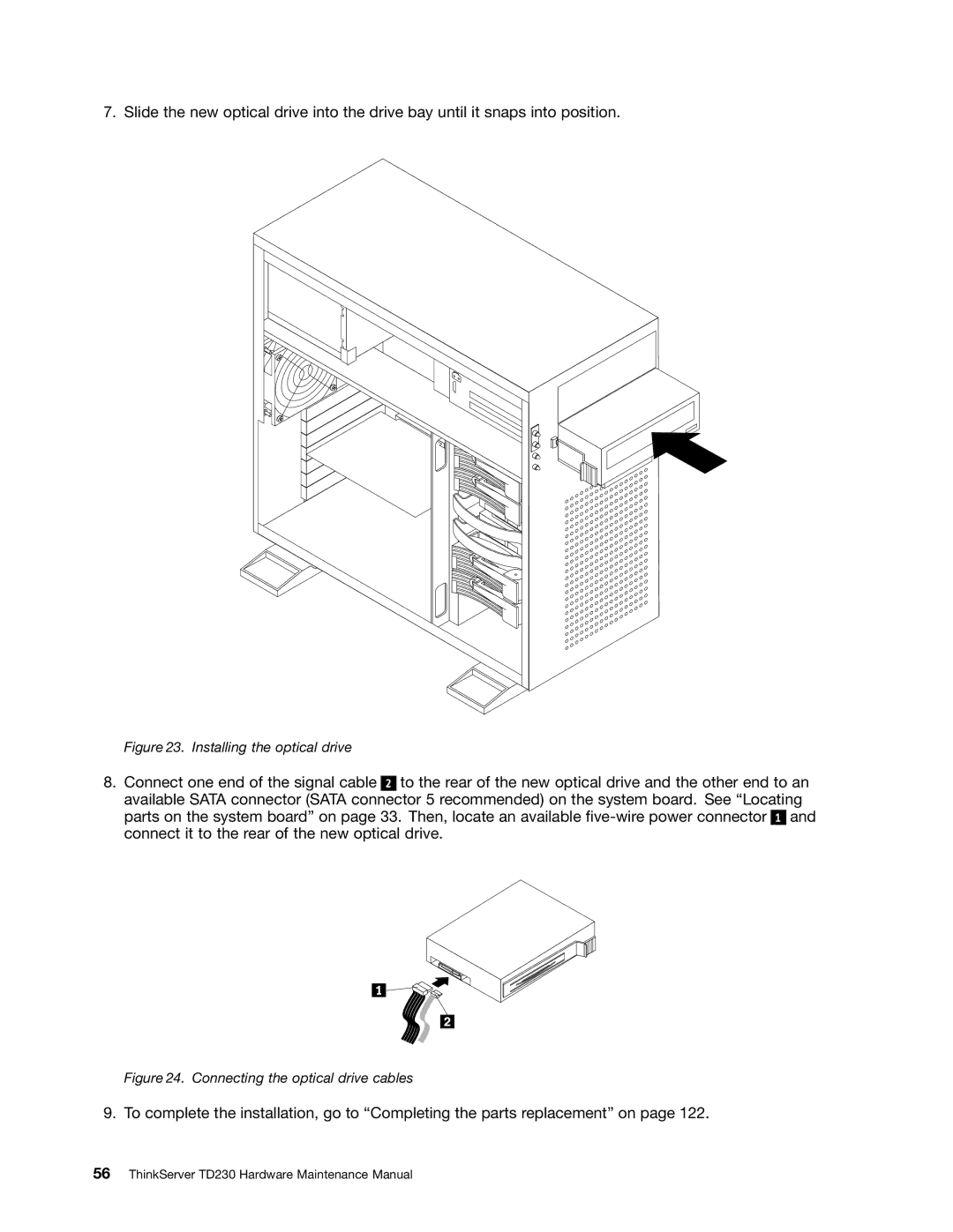 Lenovo TD230 manual Installing the optical drive 