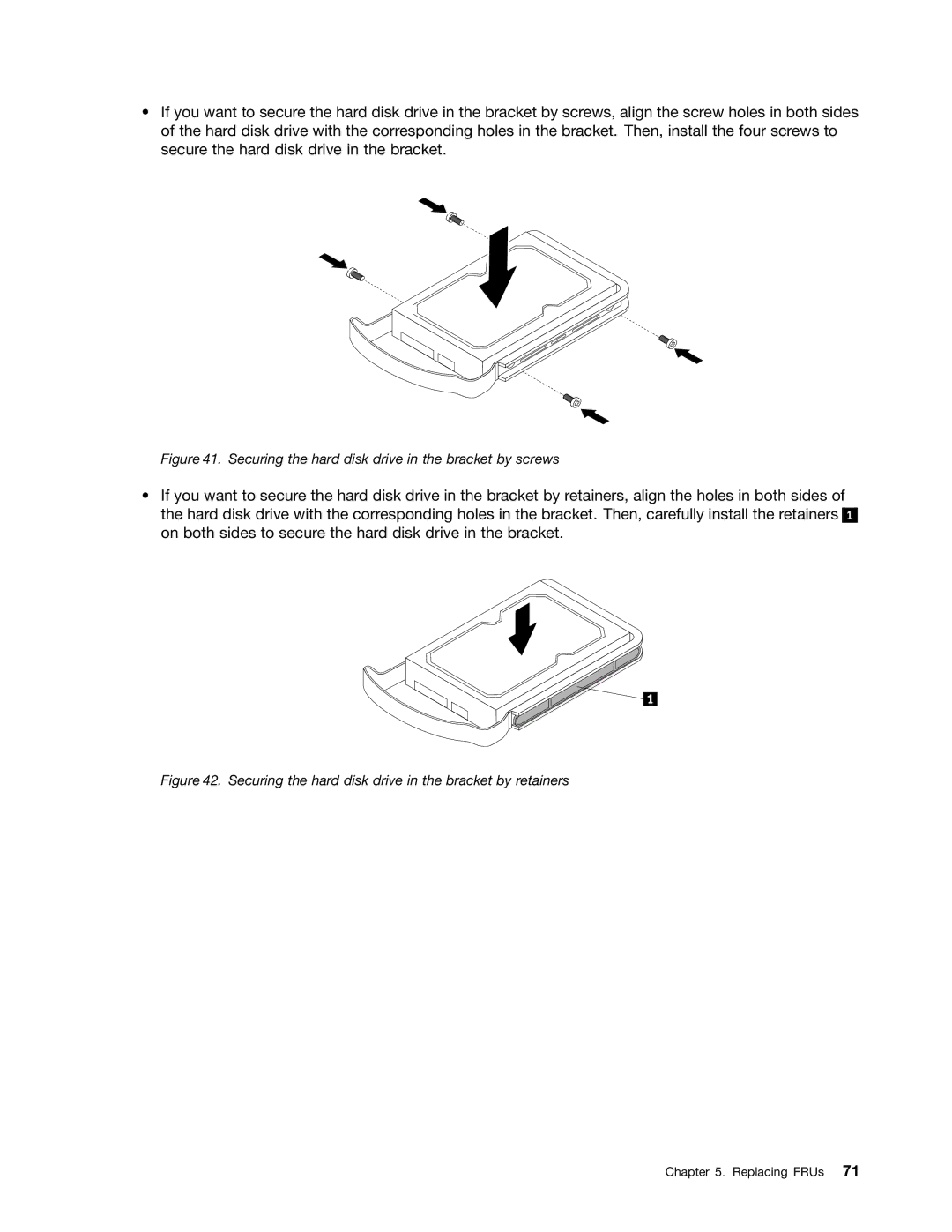 Lenovo TD230 manual Securing the hard disk drive in the bracket by screws 