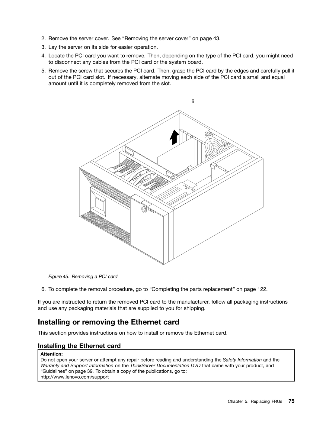 Lenovo TD230 manual Installing or removing the Ethernet card, Installing the Ethernet card 