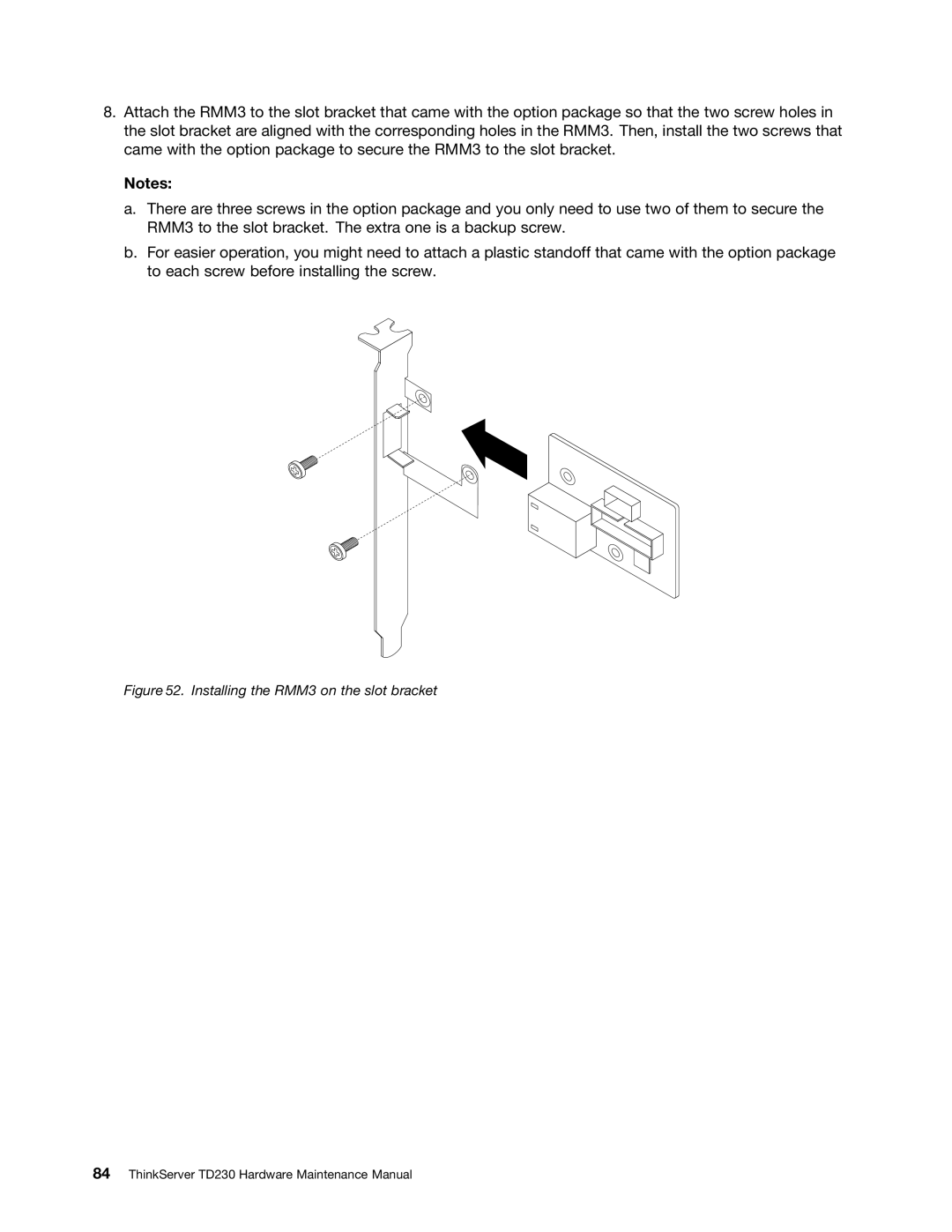 Lenovo TD230 manual Installing the RMM3 on the slot bracket 