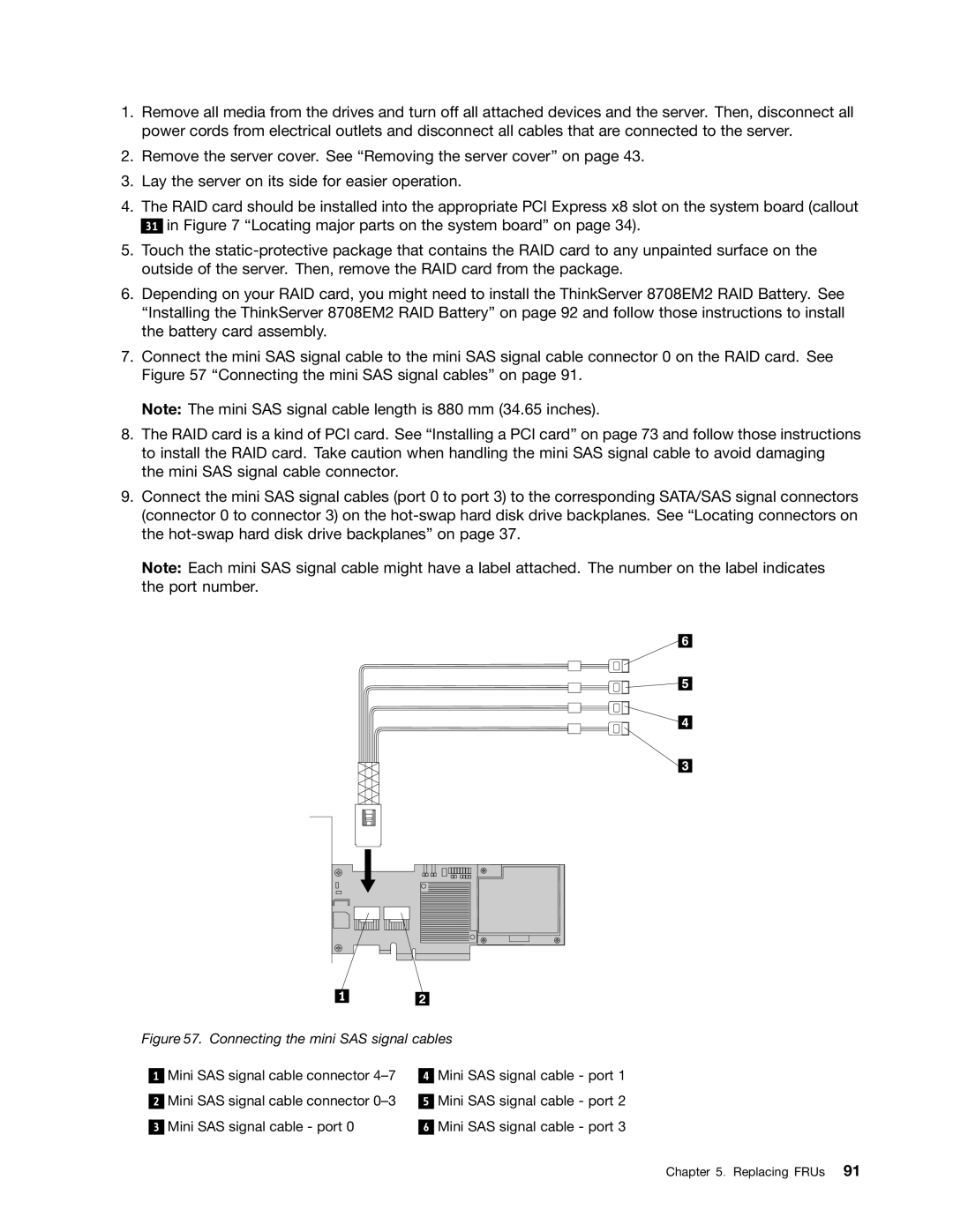 Lenovo TD230 manual Connecting the mini SAS signal cables 