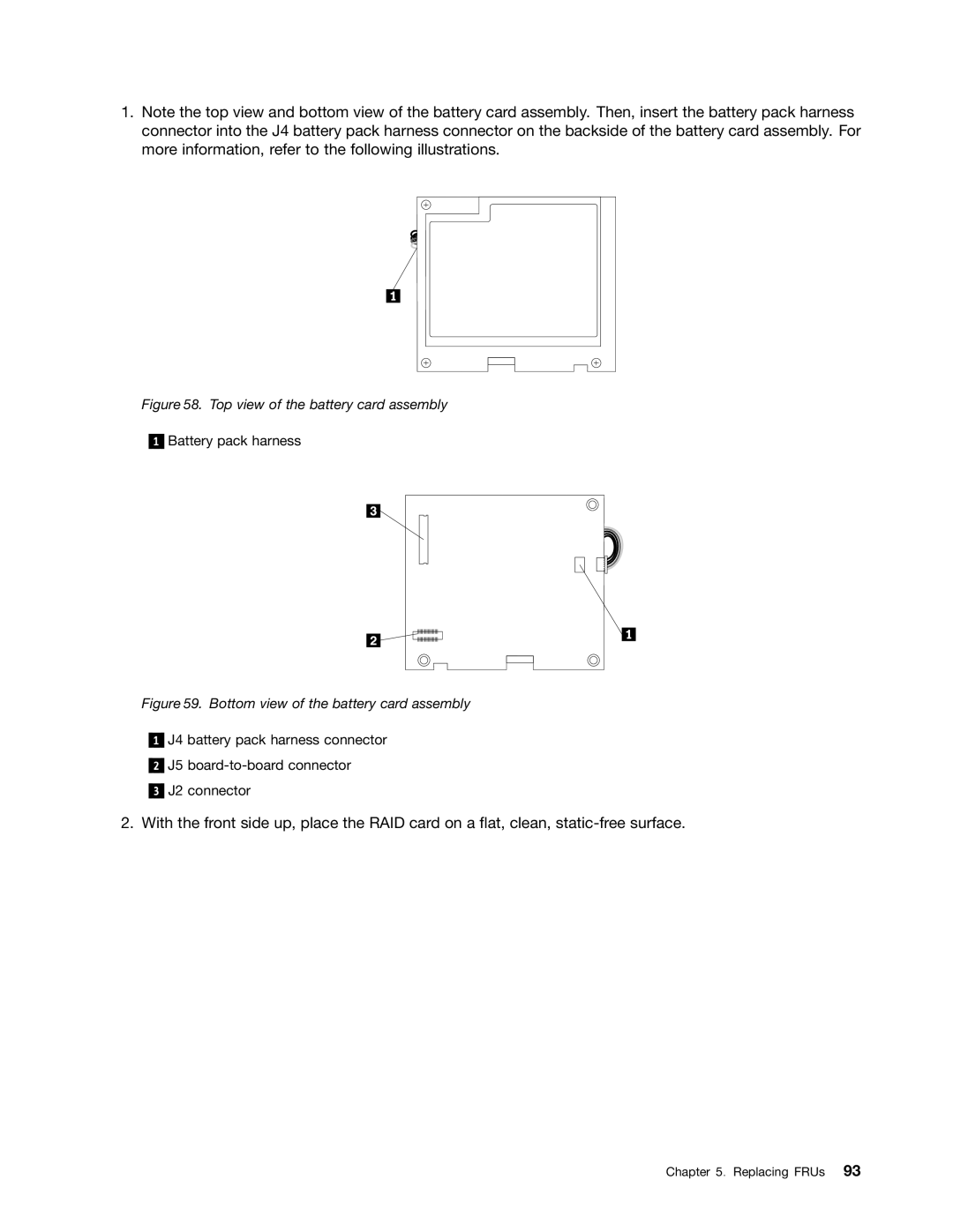 Lenovo TD230 manual Top view of the battery card assembly 