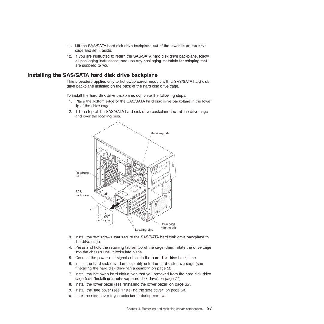 Lenovo TS100, 6434, 6432, 6431, 6433 manual Installing the SAS/SATA hard disk drive backplane 