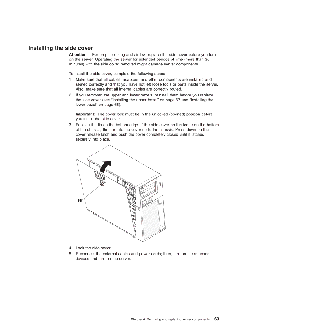 Lenovo 6434, TS100, 6432, 6431, 6433 manual Installing the side cover 