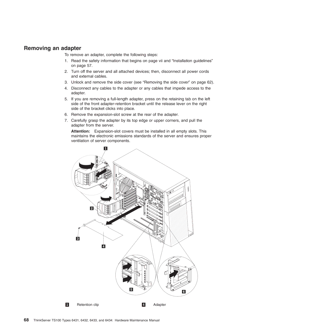 Lenovo 6434, TS100, 6432, 6431, 6433 manual Removing an adapter 