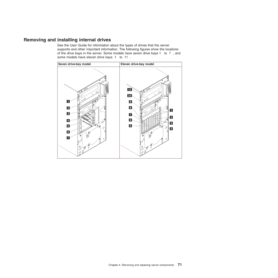 Lenovo 6433, TS100, 6434, 6432, 6431 manual Removing and installing internal drives 