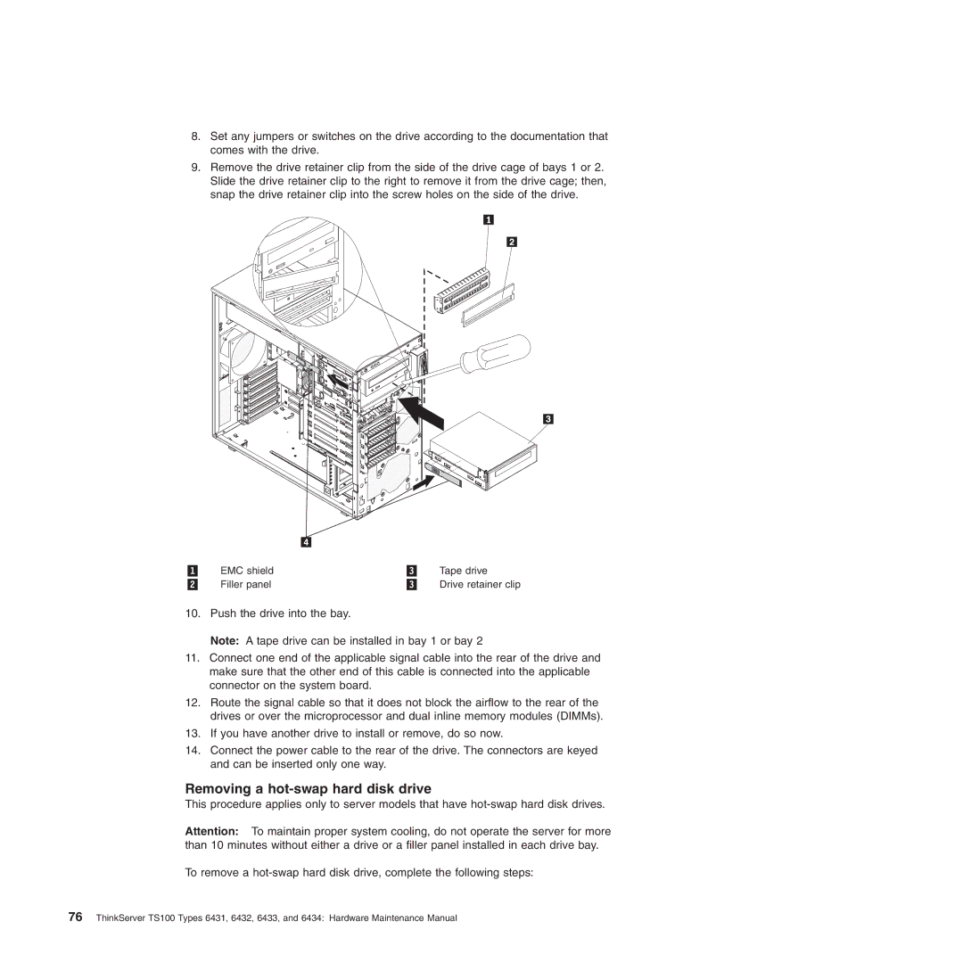 Lenovo 6433, TS100, 6434, 6432, 6431 manual Removing a hot-swap hard disk drive 