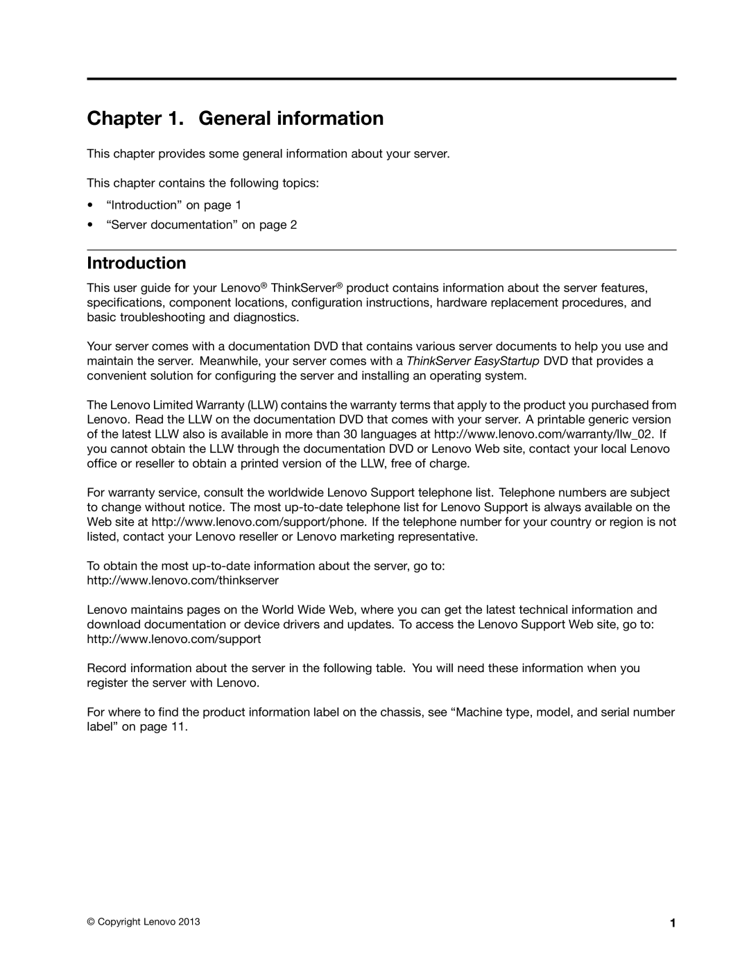 Lenovo TS140 manual General information, Introduction 