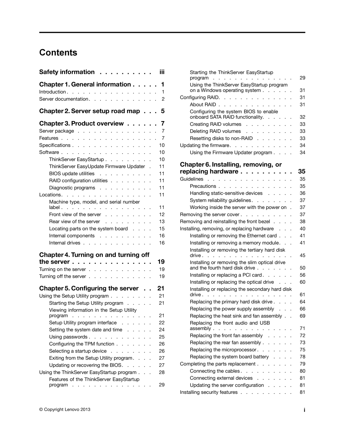 Lenovo TS140 manual Contents 