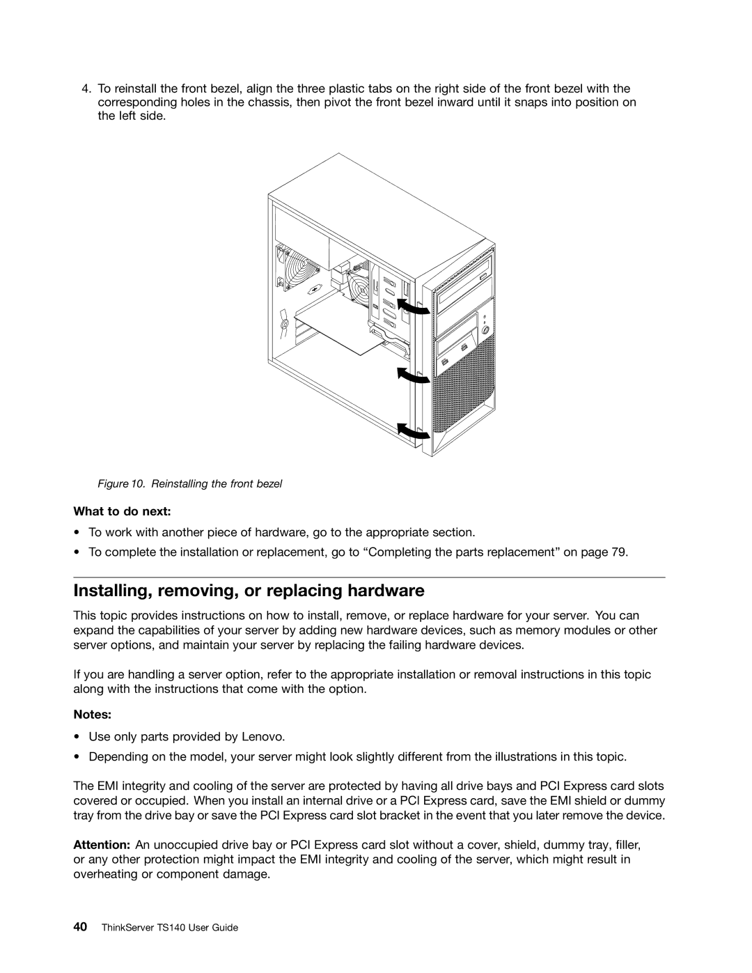 Lenovo TS140 manual Installing, removing, or replacing hardware, What to do next 