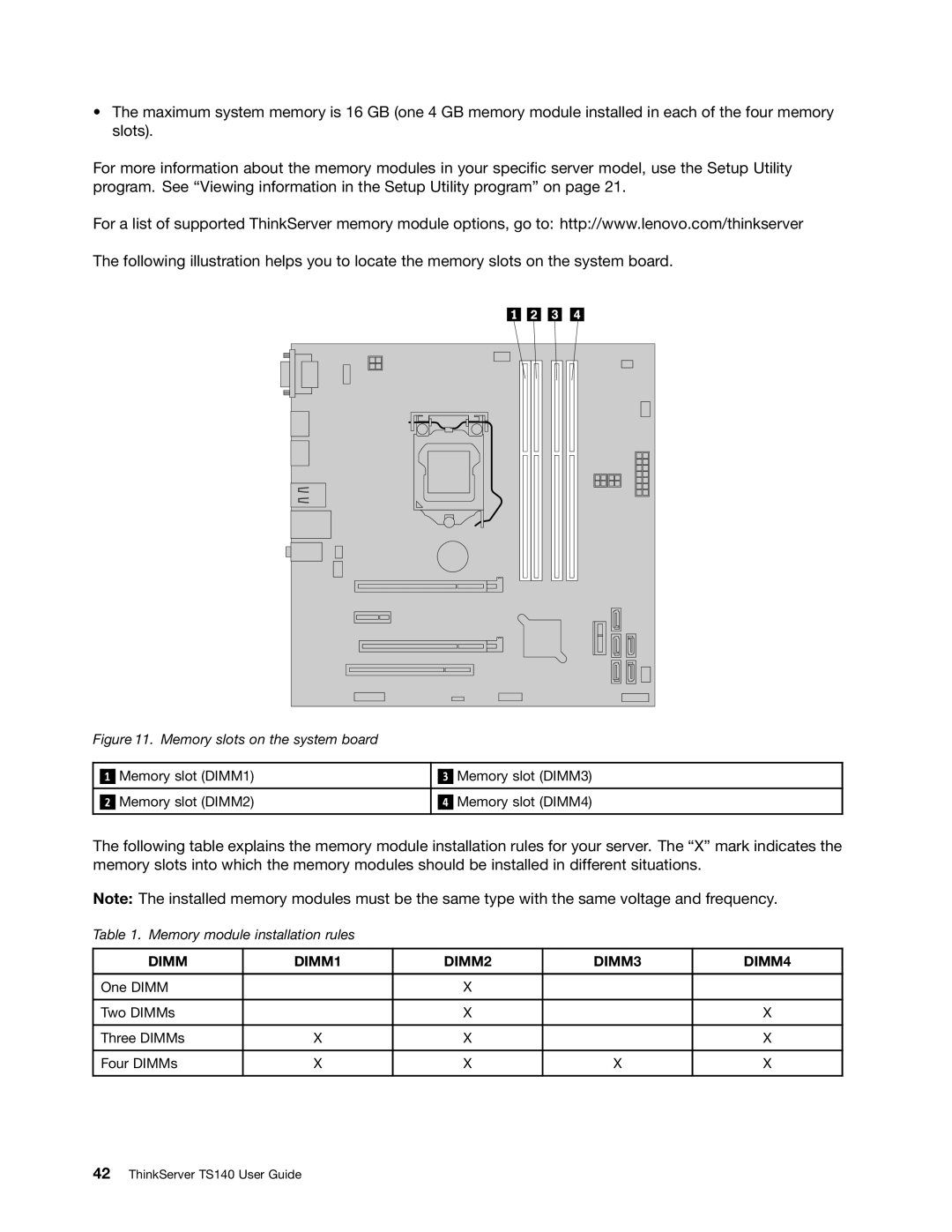 Lenovo TS140 manual Dimm DIMM1 DIMM2 DIMM3 DIMM4 