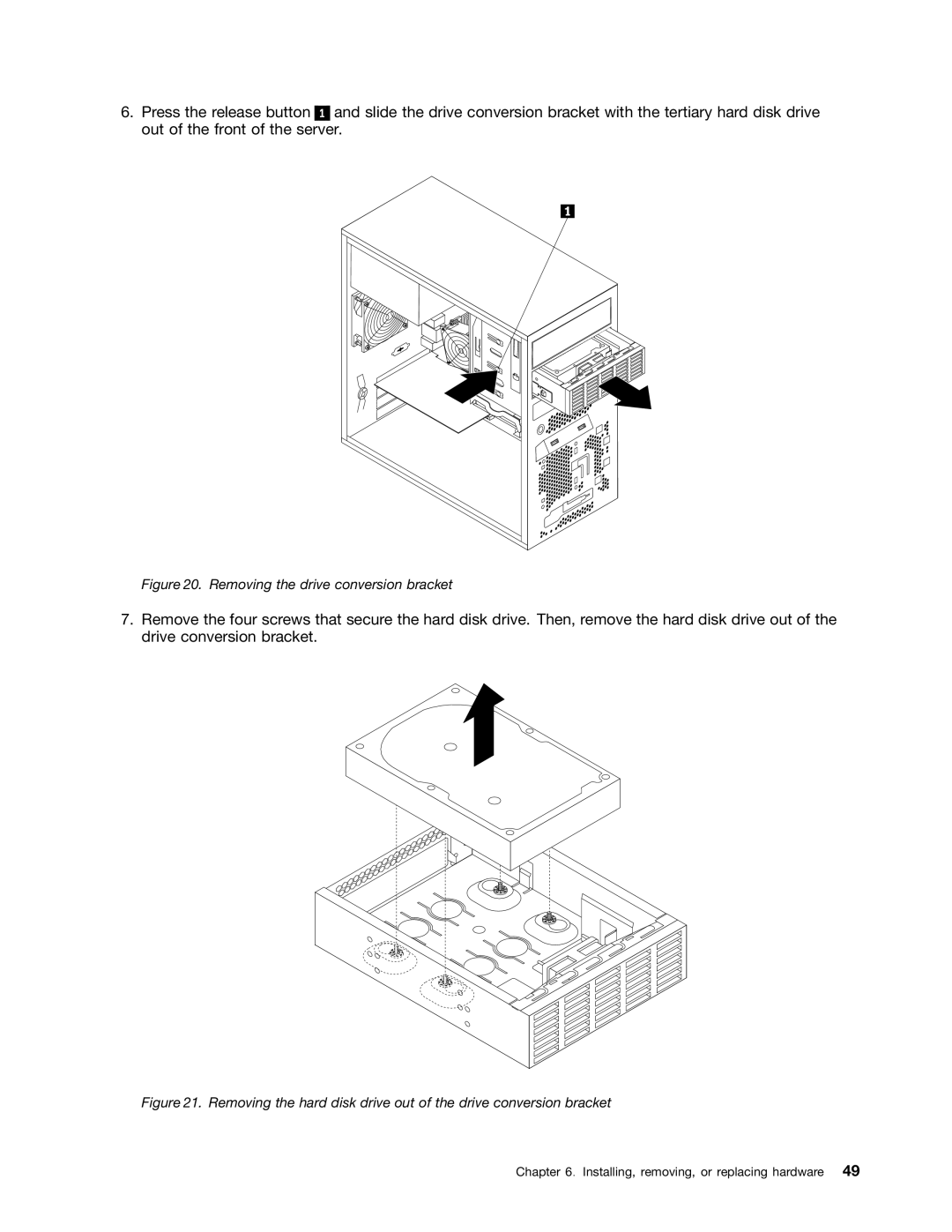 Lenovo TS140 manual Removing the drive conversion bracket 