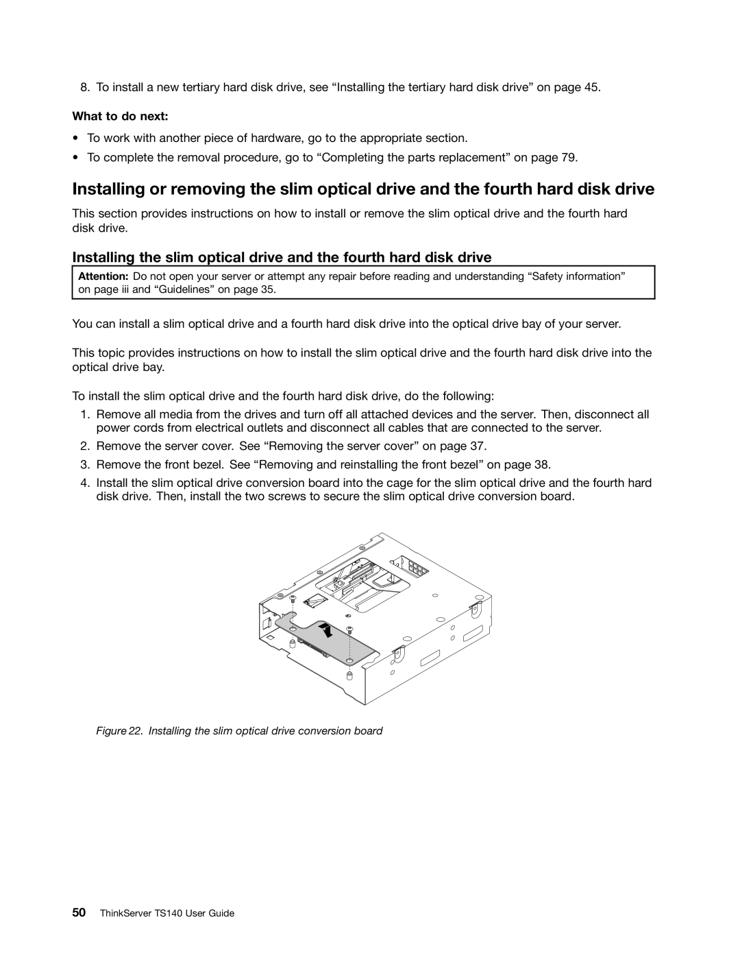 Lenovo TS140 manual Installing the slim optical drive conversion board 