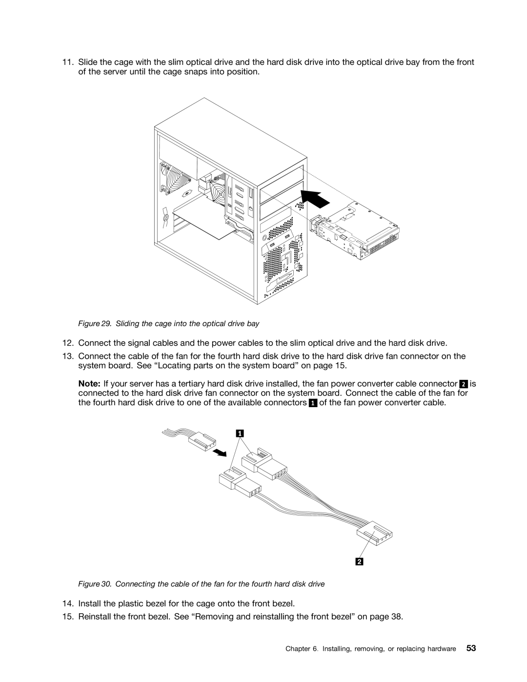 Lenovo TS140 manual Sliding the cage into the optical drive bay 