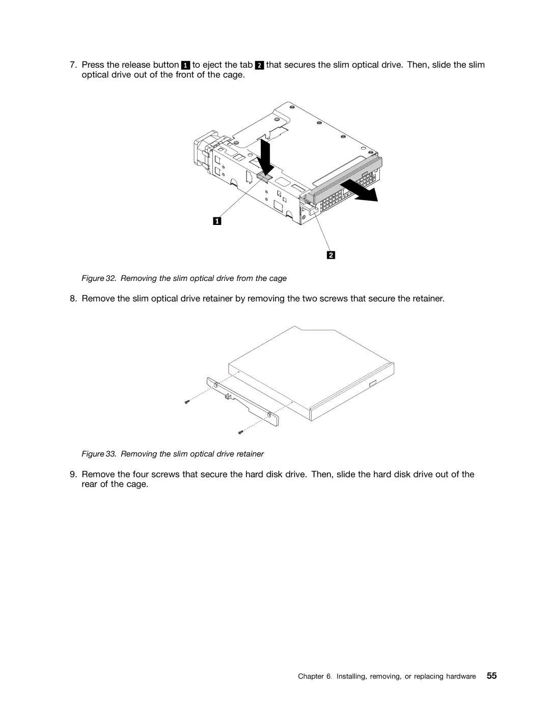 Lenovo TS140 manual Removing the slim optical drive from the cage 