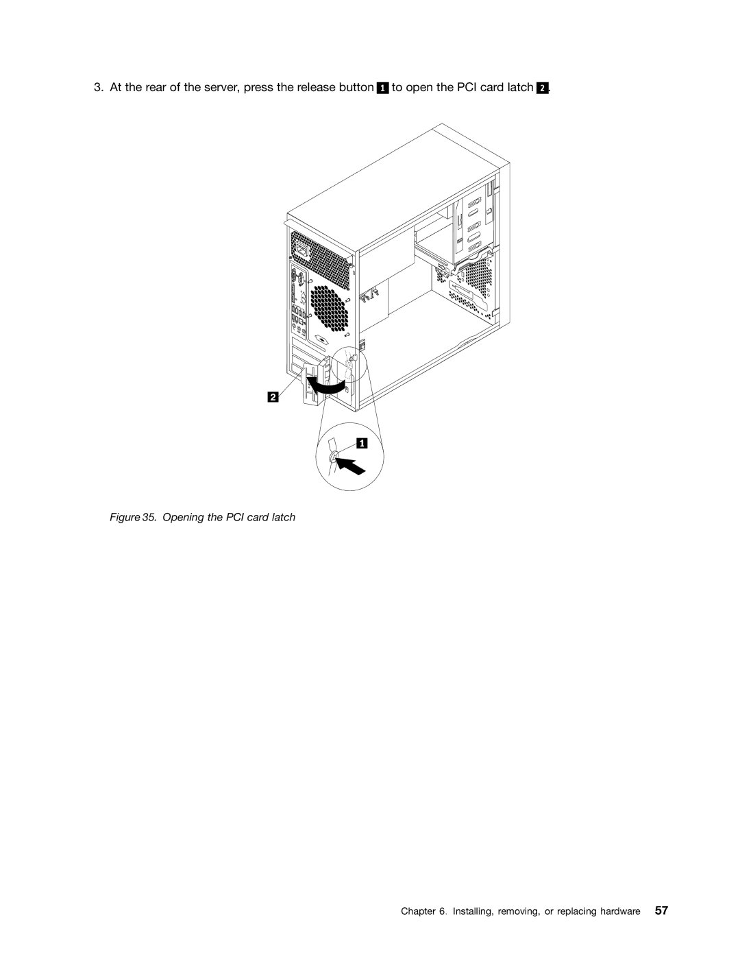 Lenovo TS140 manual Opening the PCI card latch 