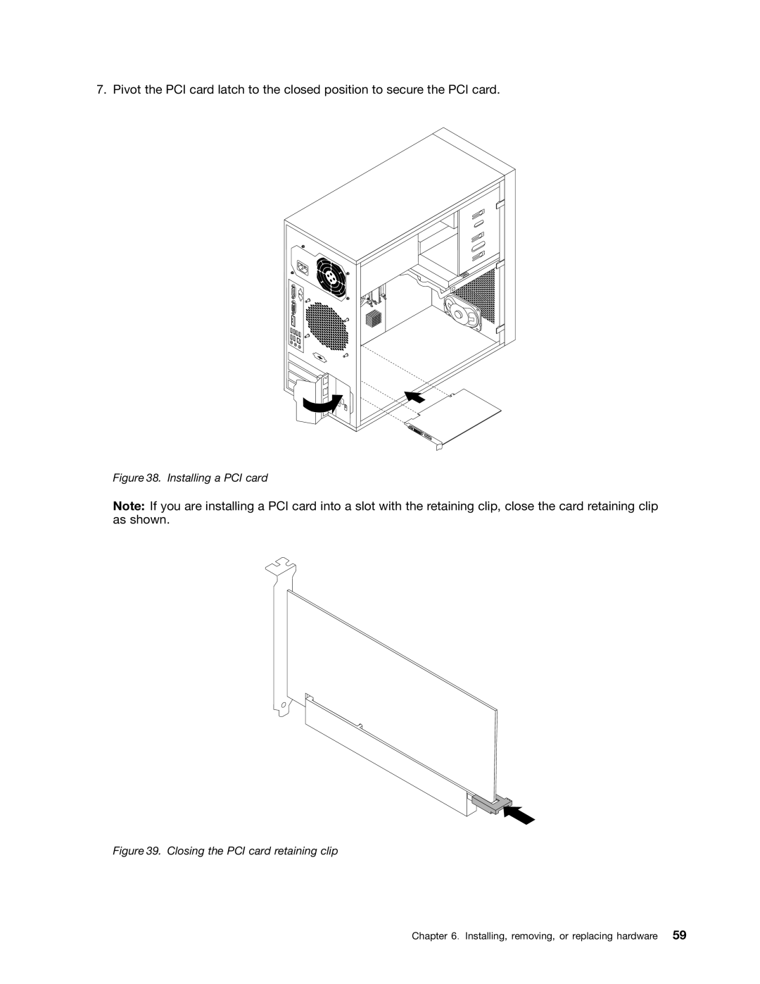 Lenovo TS140 manual Installing a PCI card 