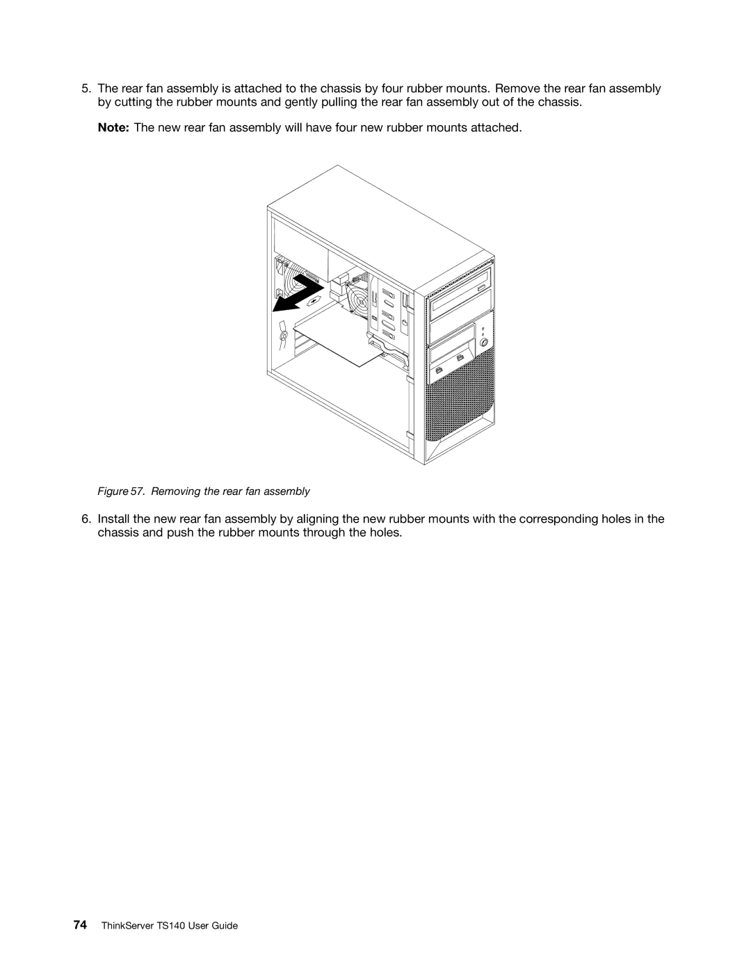 Lenovo TS140 manual Removing the rear fan assembly 