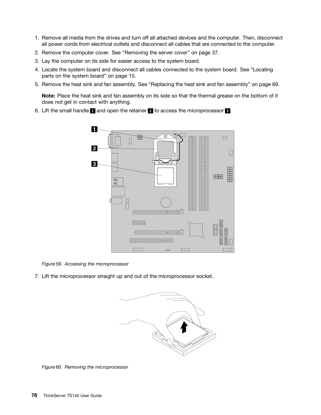 Lenovo TS140 manual Accessing the microprocessor 