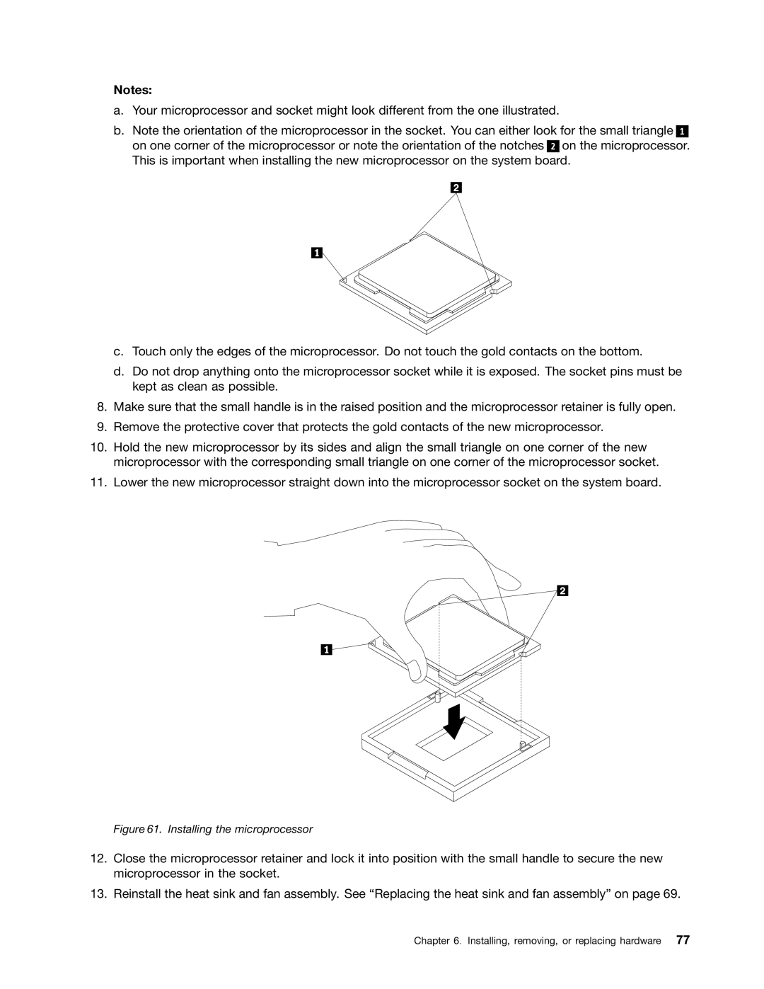 Lenovo TS140 manual Installing the microprocessor 