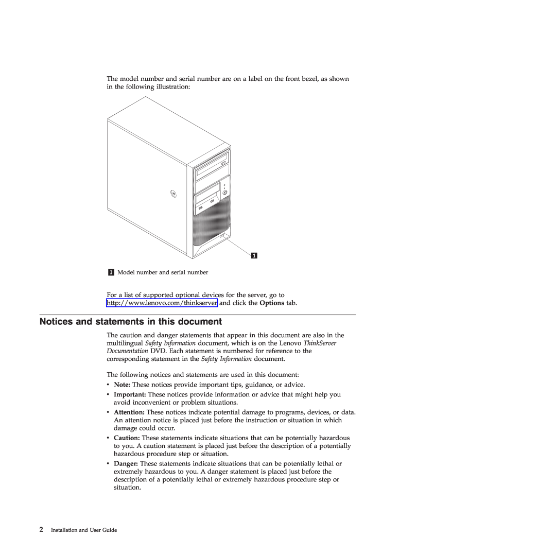 Lenovo TS200V manual Notices and statements in this document 