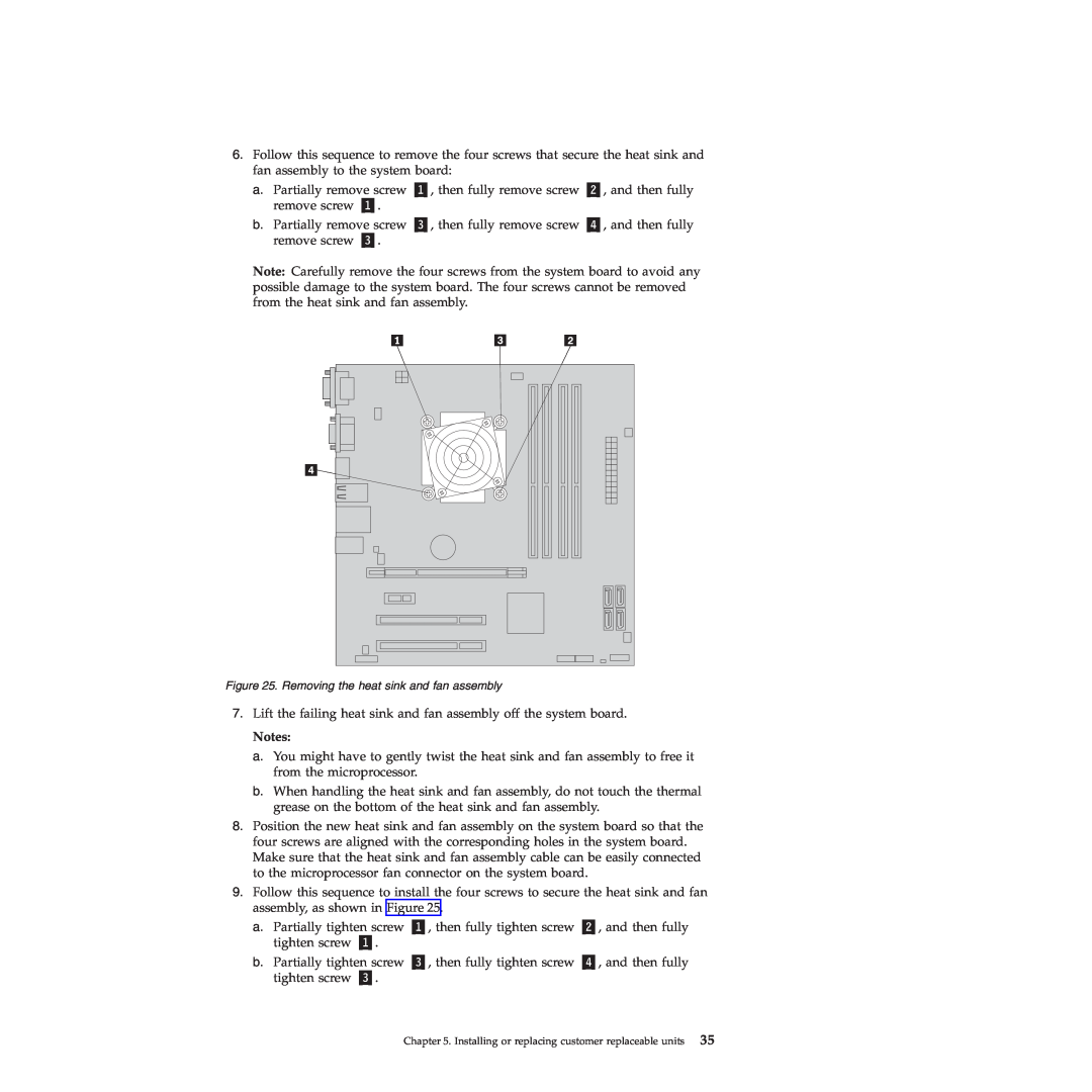 Lenovo TS200V manual Lift the failing heat sink and fan assembly off the system board 