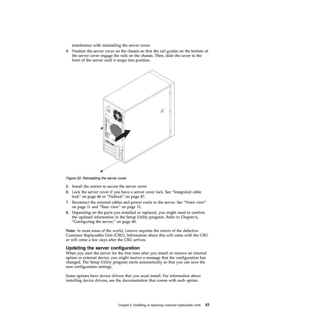 Lenovo TS200V manual Updating the server configuration 