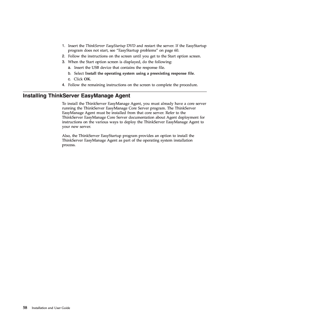 Lenovo TS200V manual Installing ThinkServer EasyManage Agent, Installation and User Guide 