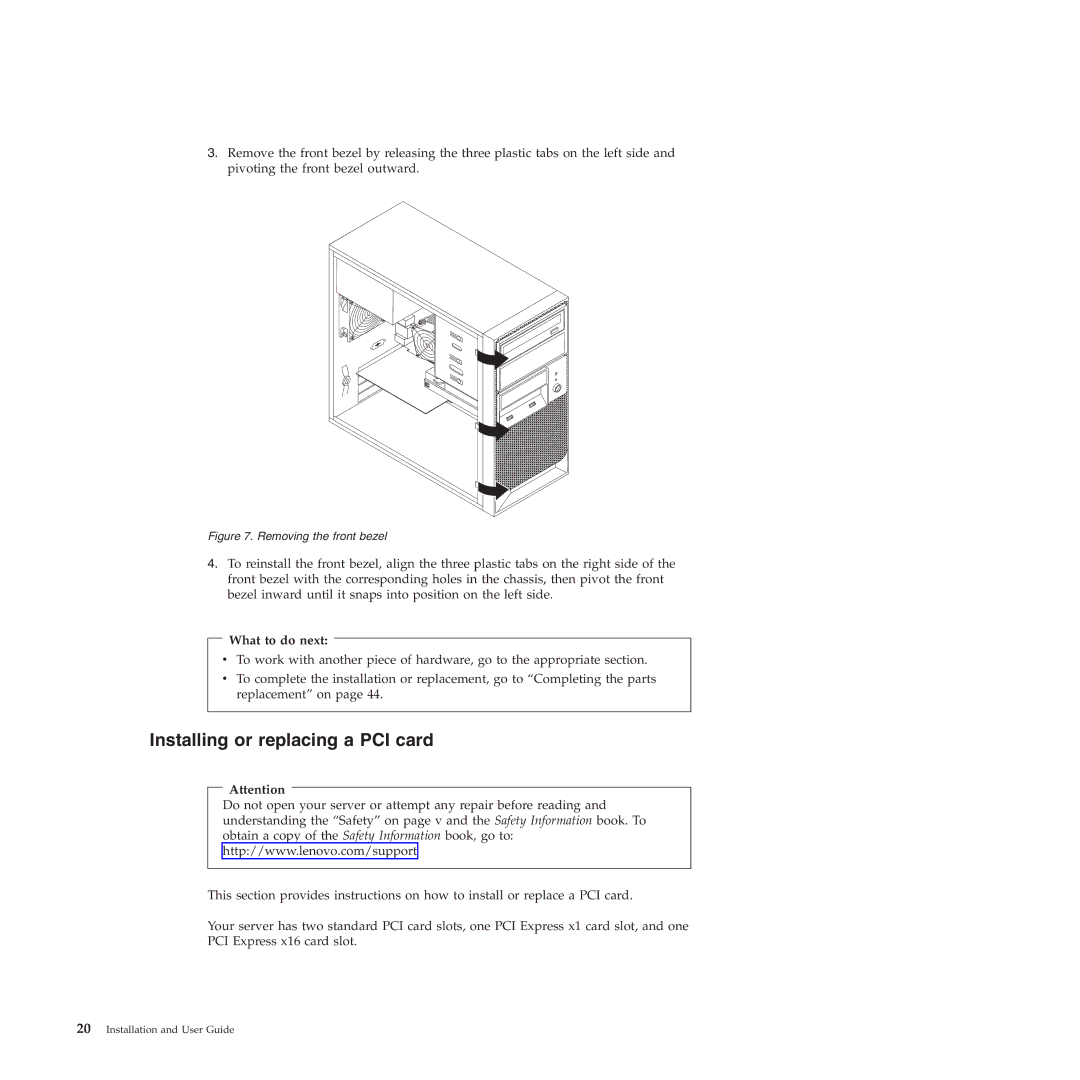 Lenovo TS200V manual Installing or replacing a PCI card, What to do next 