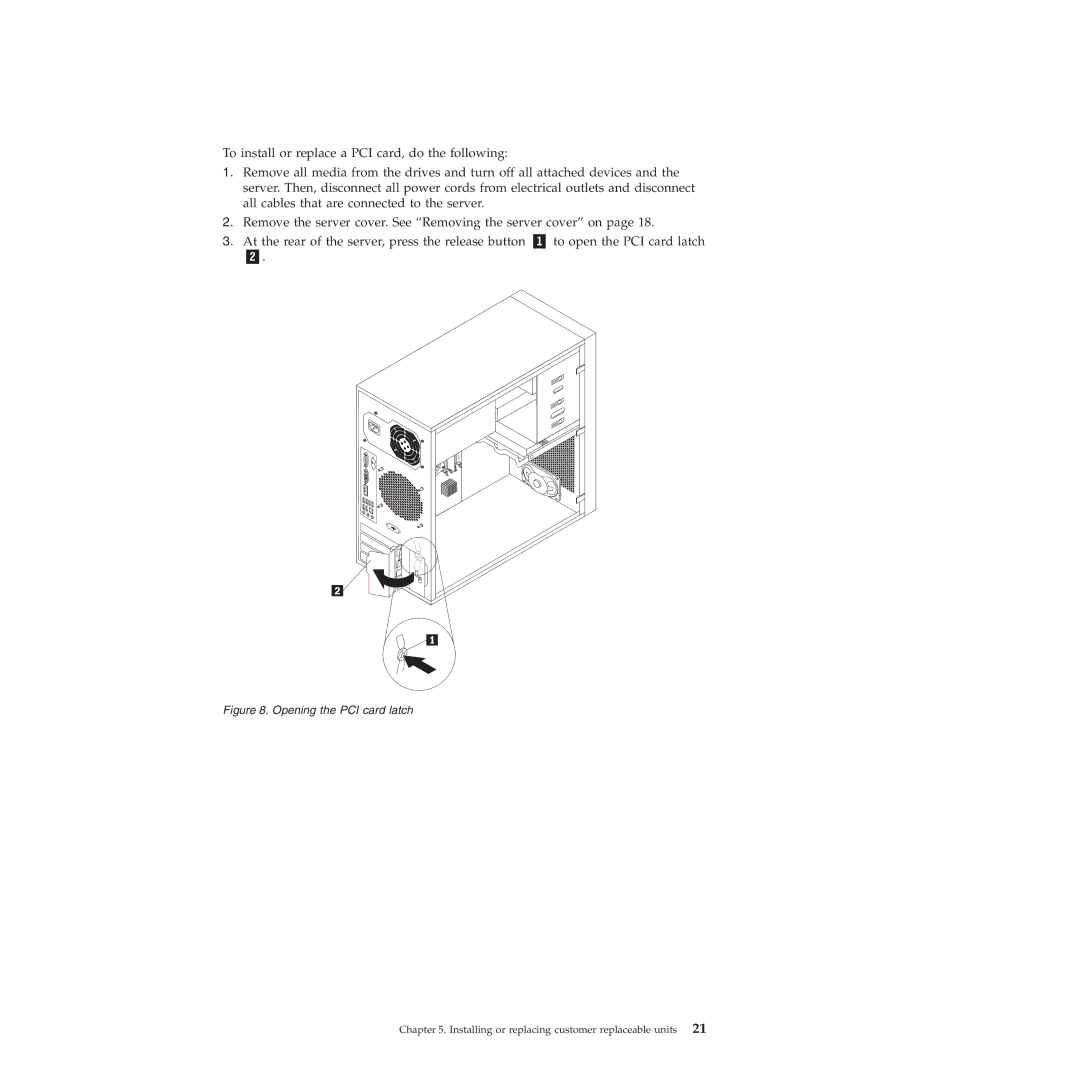 Lenovo TS200V manual Opening the PCI card latch 