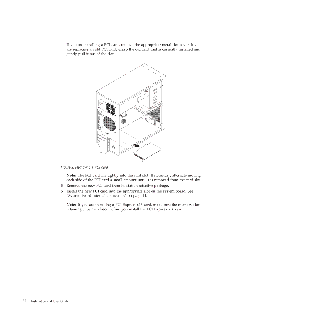 Lenovo TS200V manual Removing a PCI card 