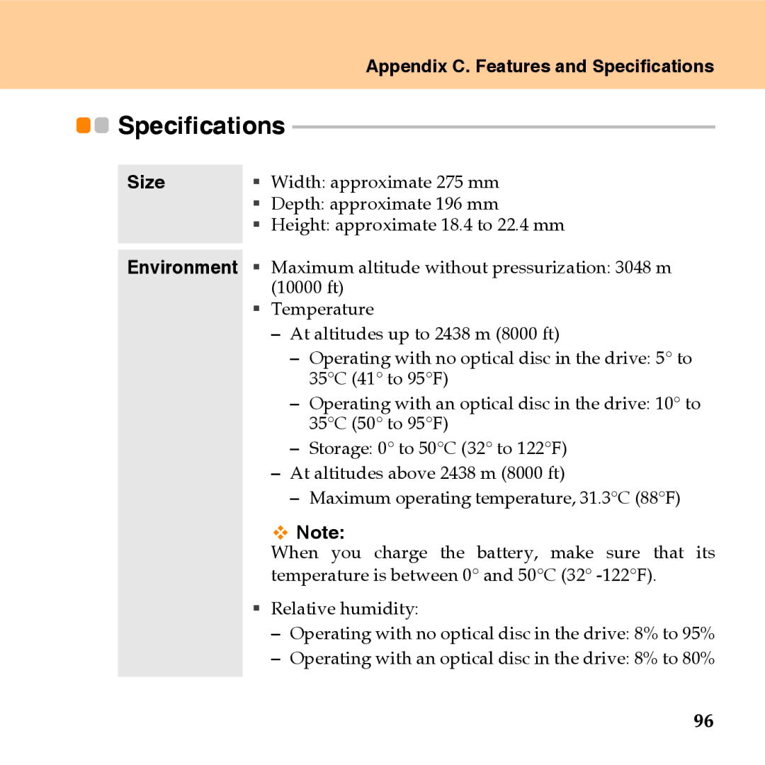 Lenovo U110 manual Appendix C. Features and Specifications, Size 