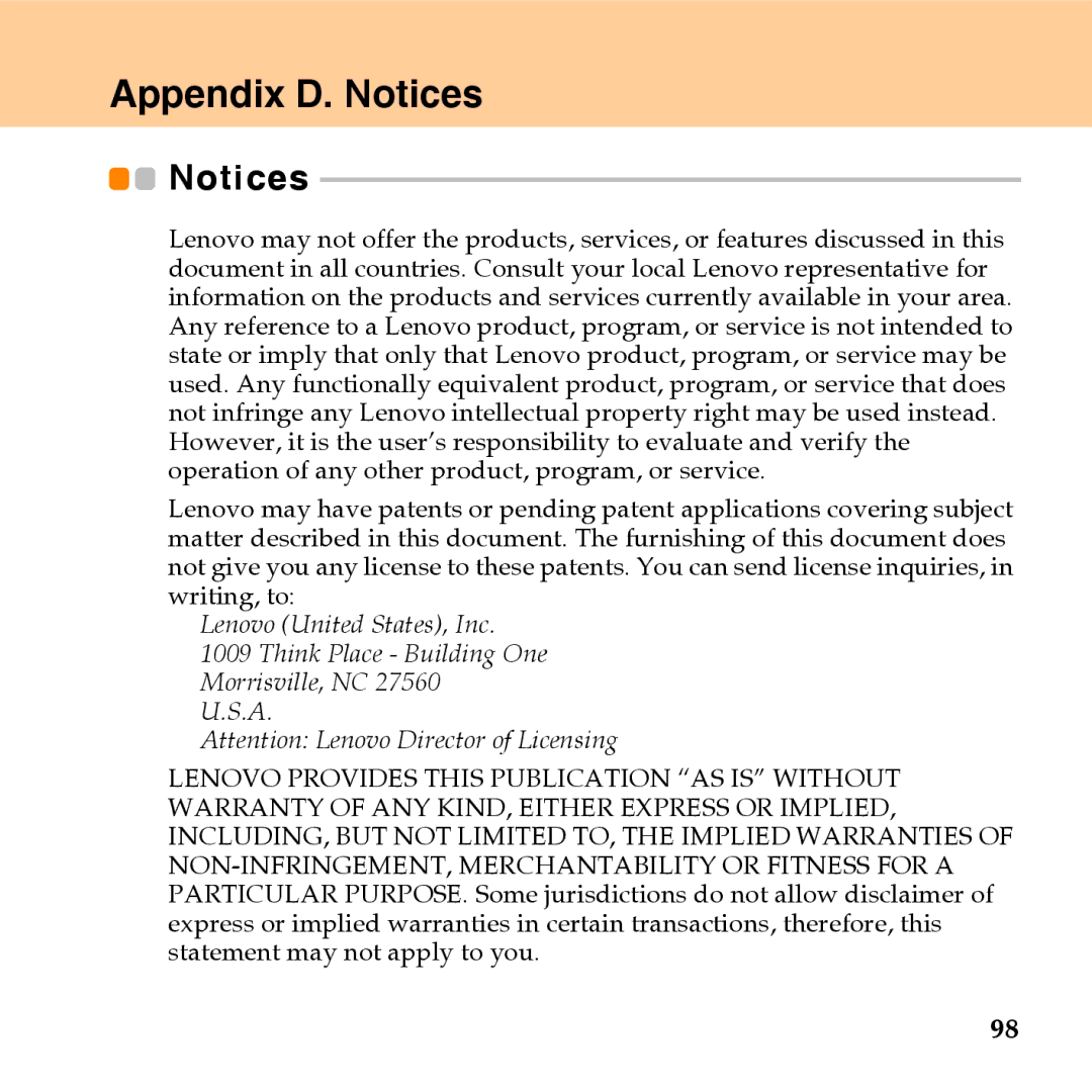 Lenovo U110 manual Appendix D. Notices 