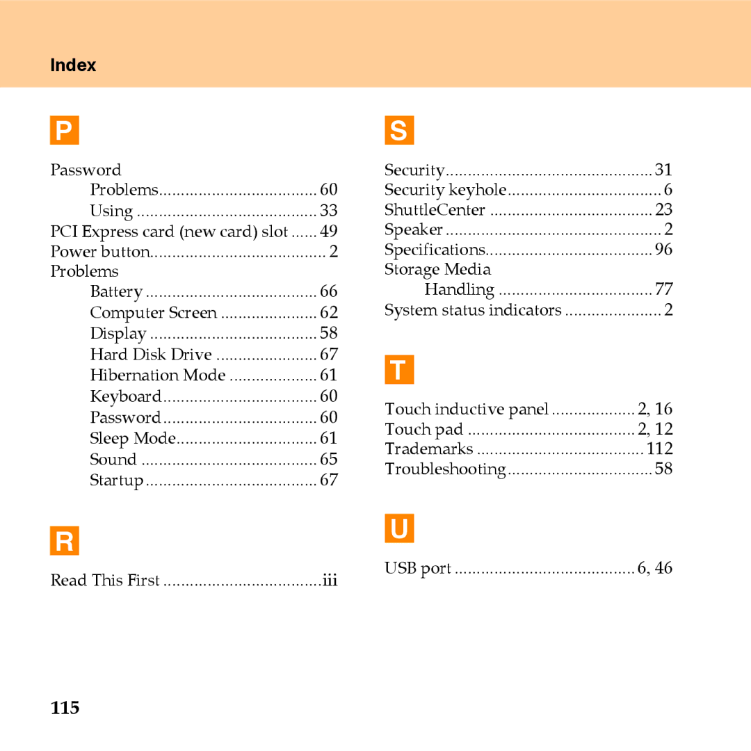 Lenovo U110 manual 115, Index 