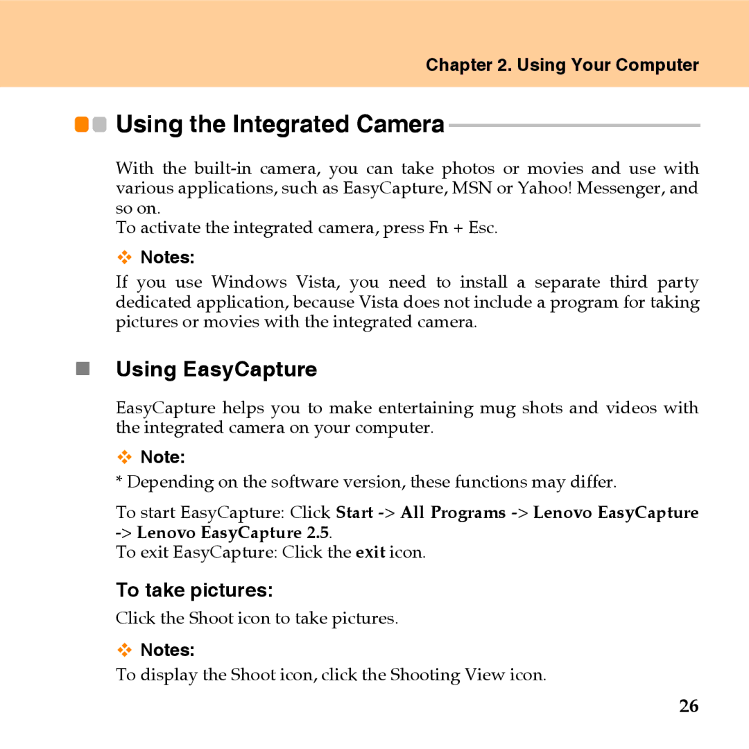 Lenovo U110 manual „ Using EasyCapture, To take pictures 