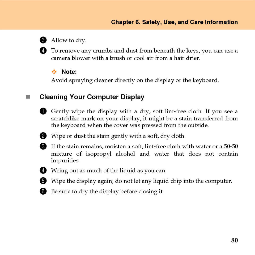 Lenovo U110 manual „ Cleaning Your Computer Display 