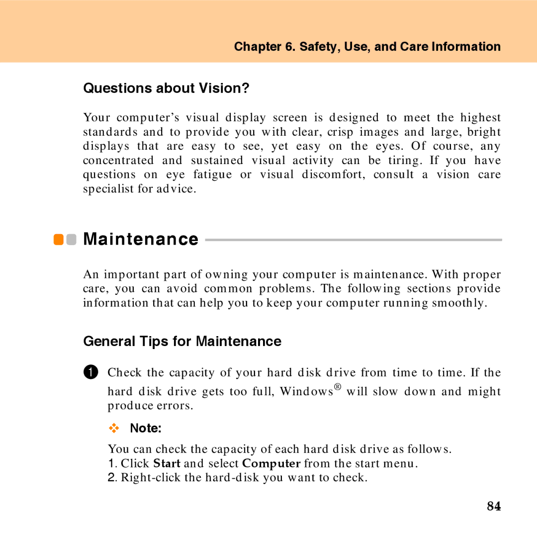 Lenovo U110 manual „ Questions about Vision?, „ General Tips for Maintenance 