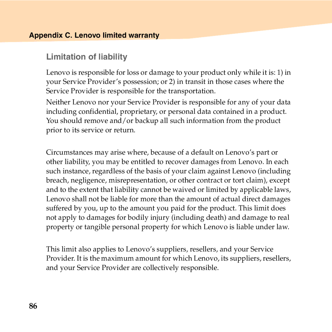 Lenovo U150 manual „ Limitation of liability 