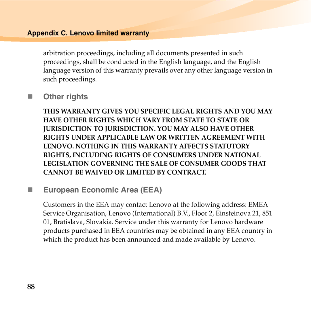 Lenovo U150 manual „ Other rights, „ European Economic Area EEA 