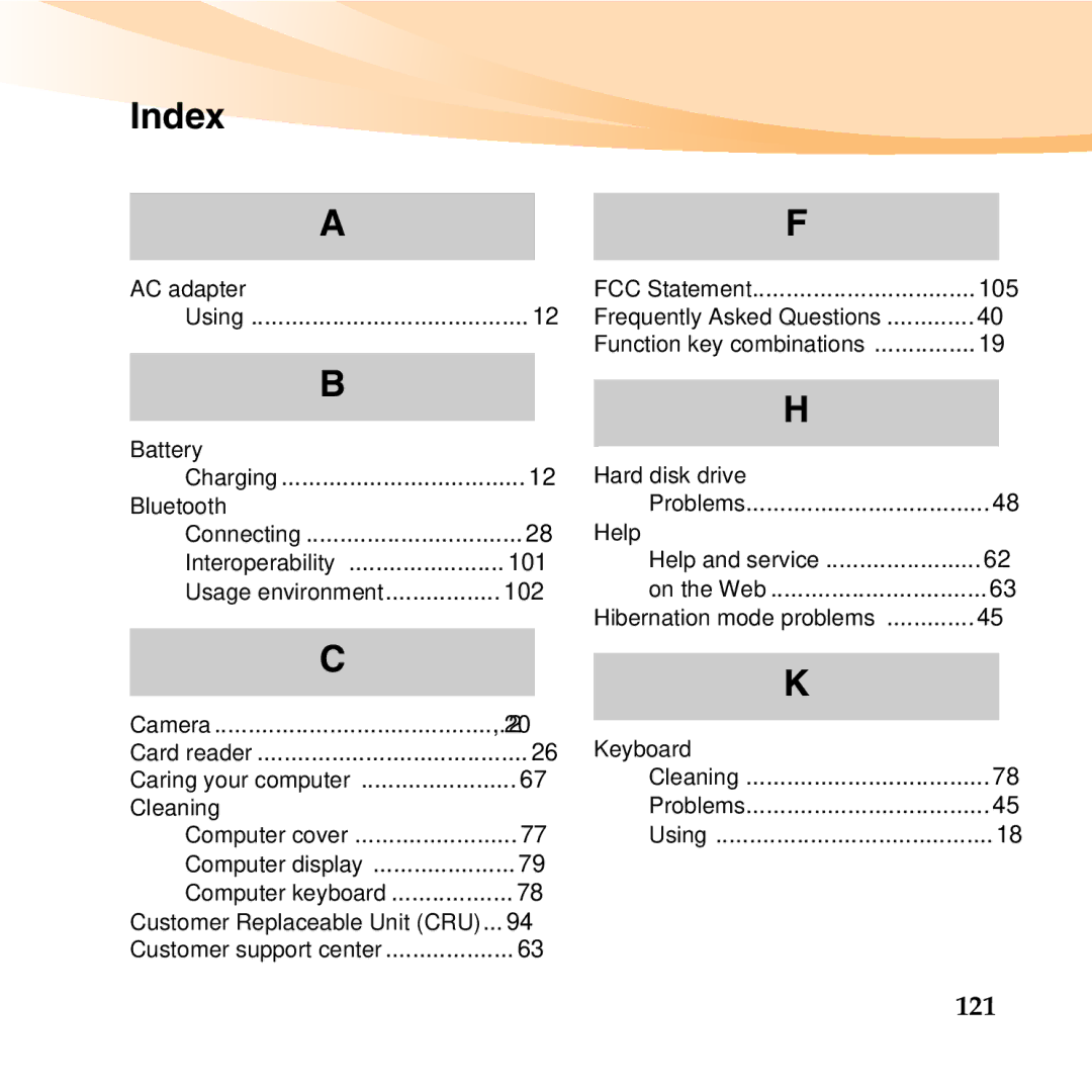 Lenovo U150 manual Index, 121 