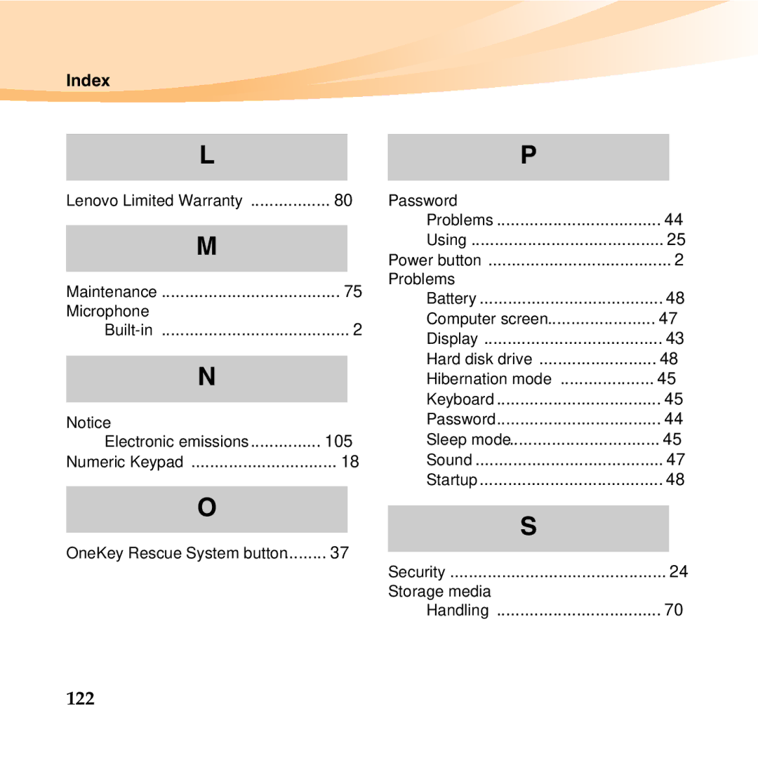 Lenovo U150 manual 122, Index 