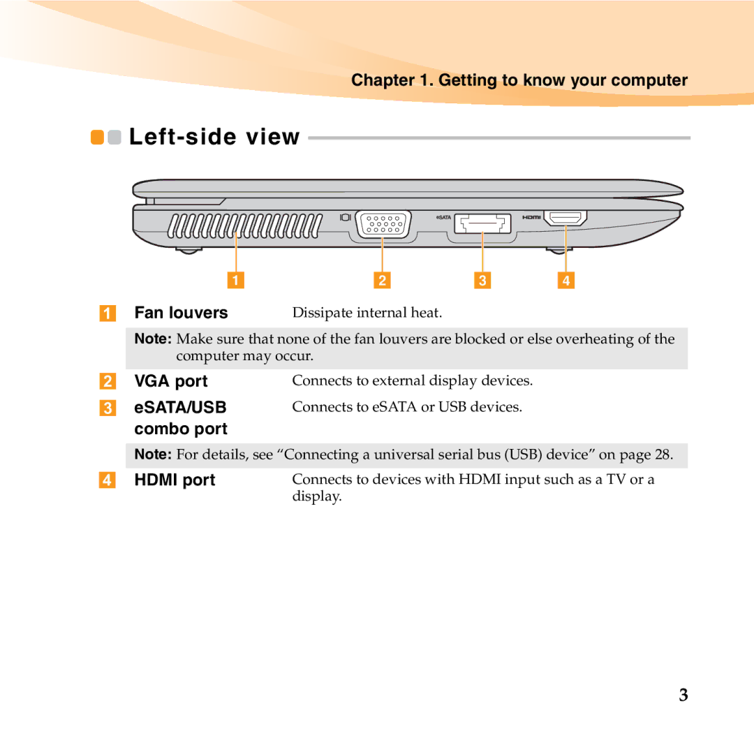 Lenovo U150 manual Left-side view 