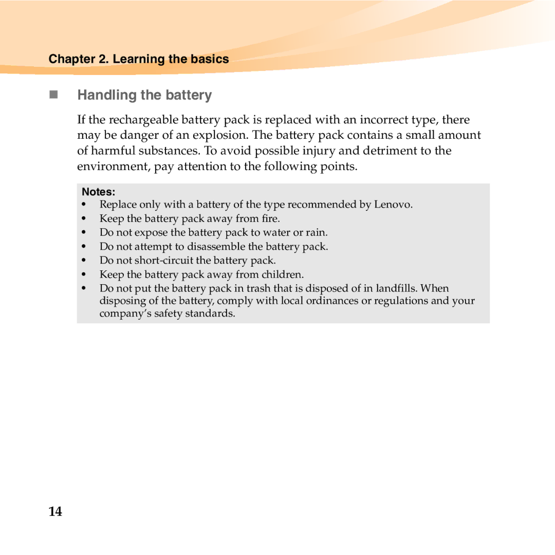 Lenovo U150 manual „ Handling the battery 