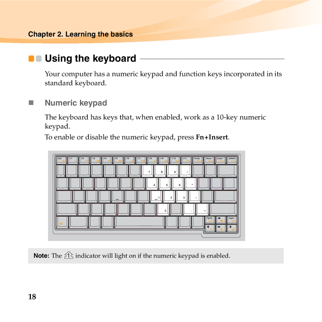 Lenovo U150 manual Using the keyboard, „ Numeric keypad 