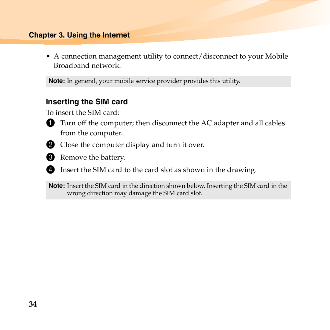 Lenovo U150 manual Inserting the SIM card 