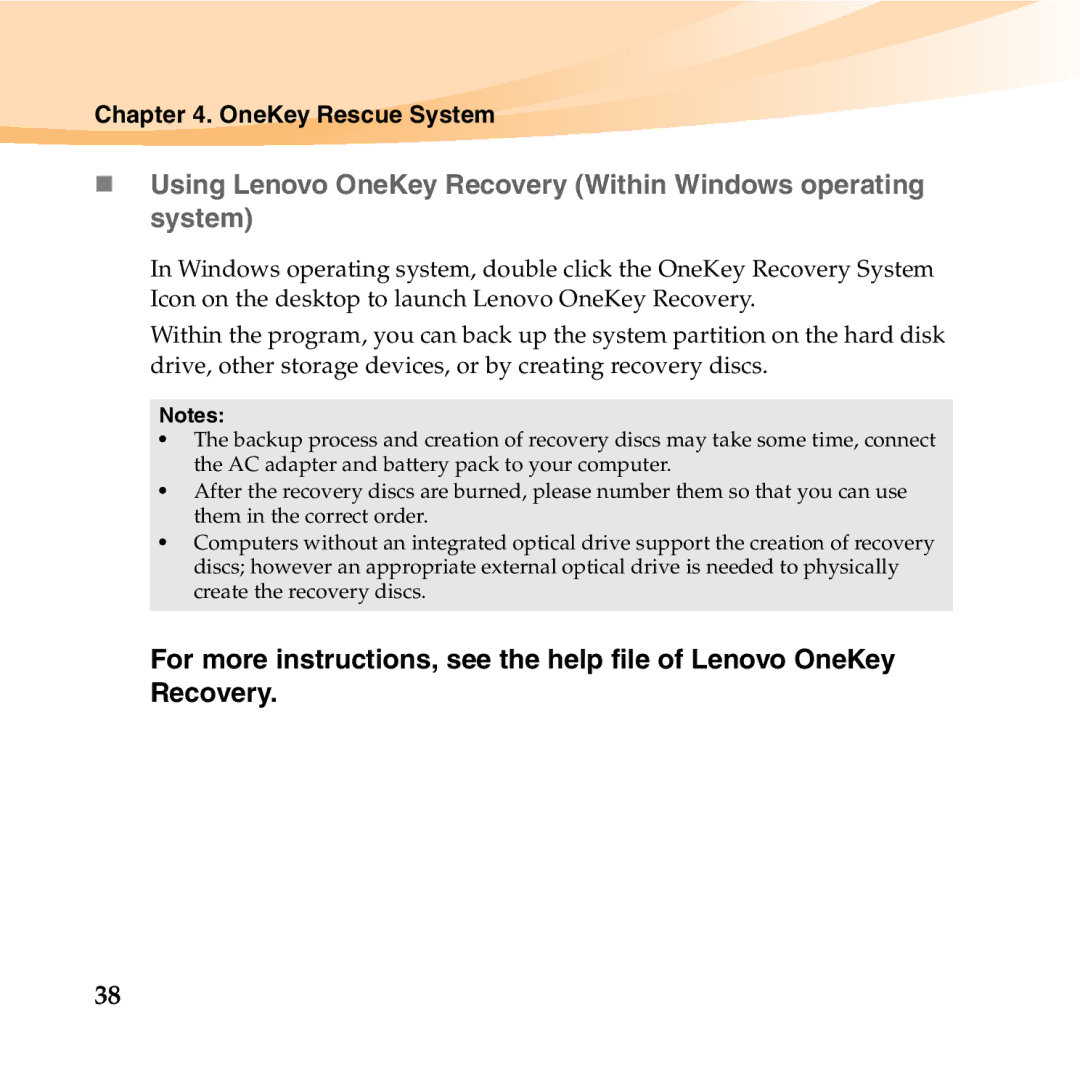 Lenovo U150 manual OneKey Rescue System 