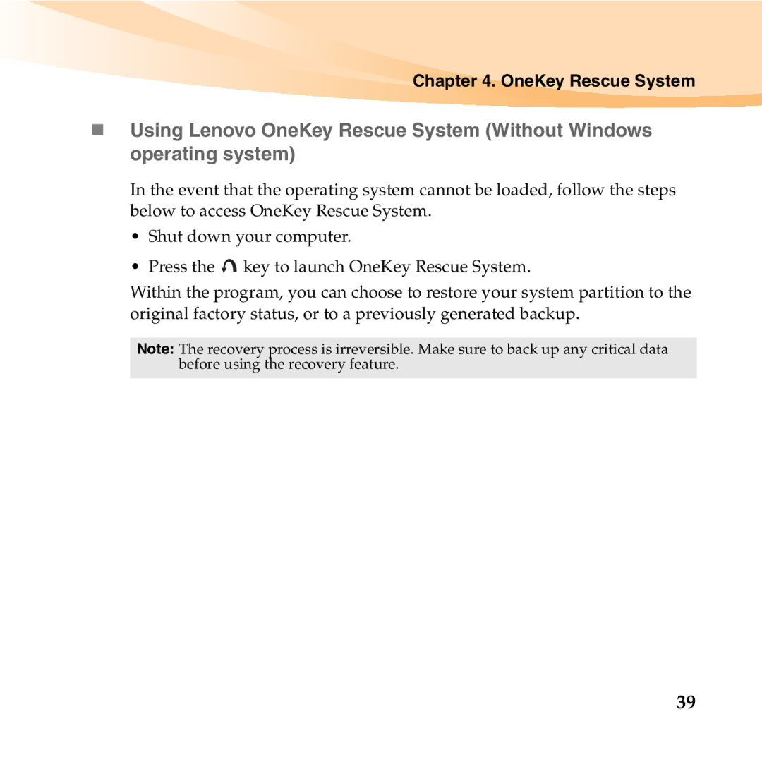 Lenovo U150 manual OneKey Rescue System 