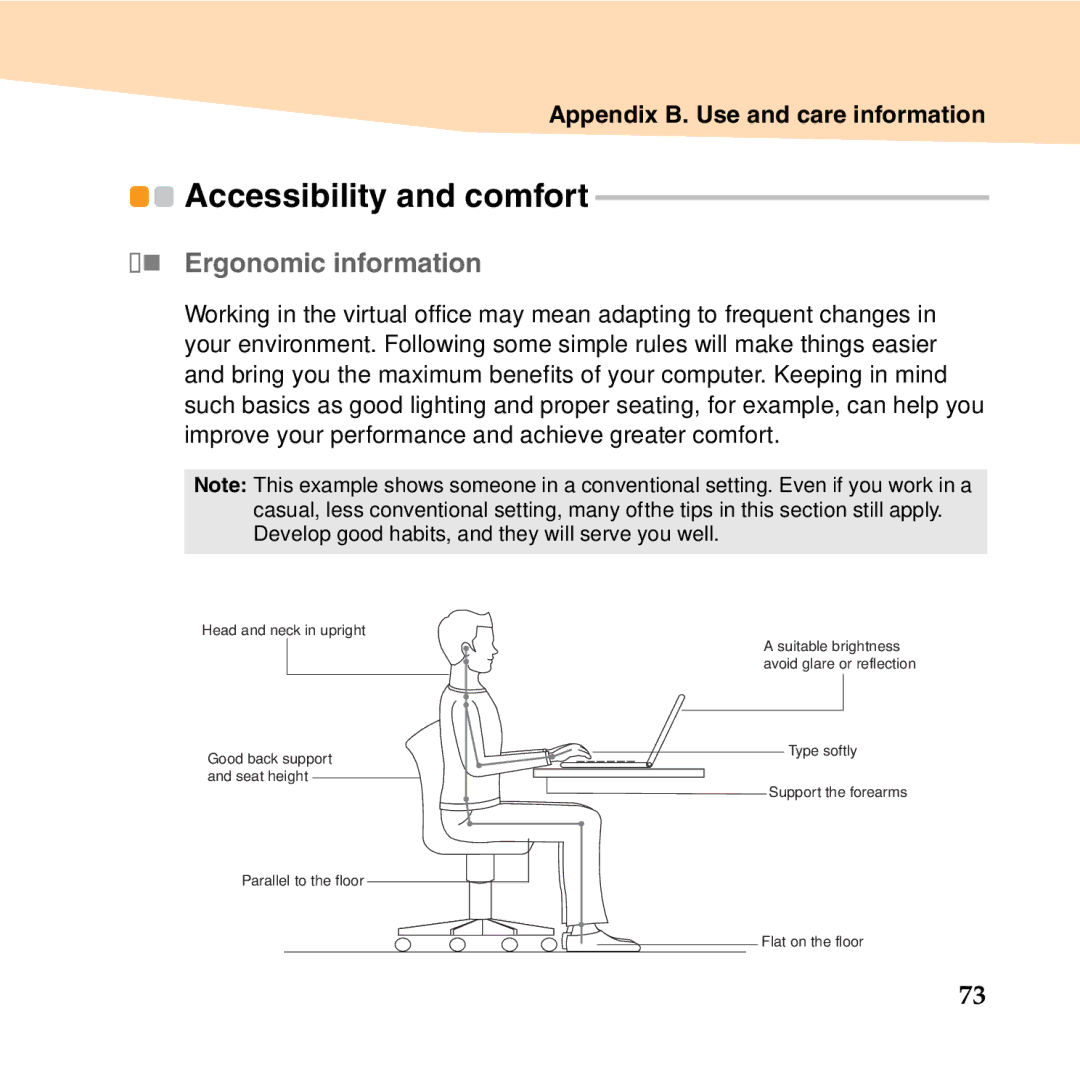 Lenovo U150 manual Accessibility and comfort, „ Ergonomic information 