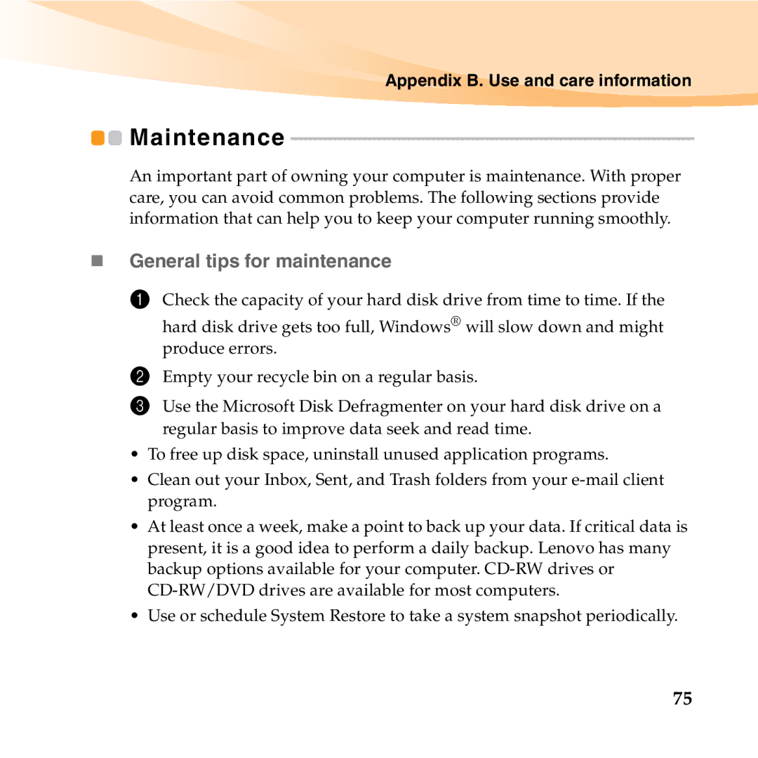 Lenovo U150 manual Maintenance, „ General tips for maintenance 